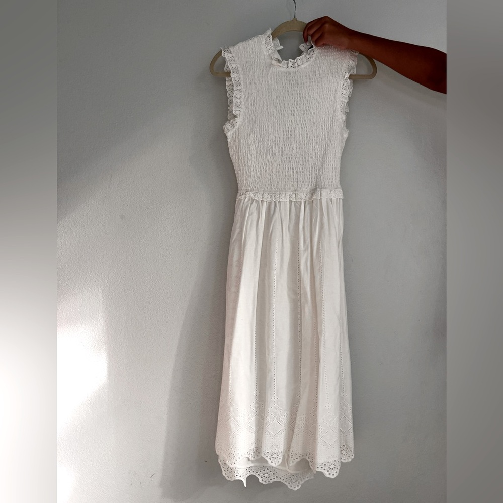 INA white eyelet cotton open back midi dress